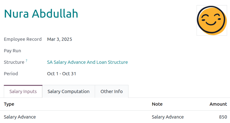 A configured loan payslip.