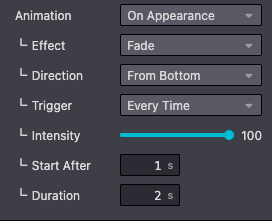 Animation on appearance options