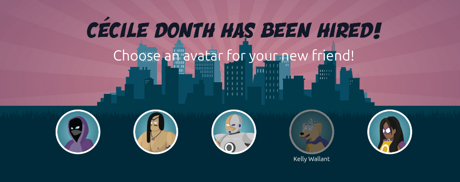 The hired screen. A selection of avatars are presented to choose from, with any already chosen are greyed out.