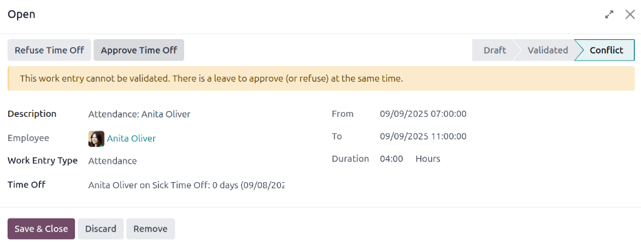 The detailed conflict pop-up window that appears when the Edit button is clicked.