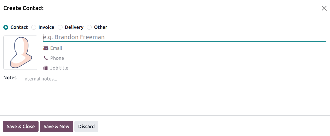 Create a new contact/address on a contact form.