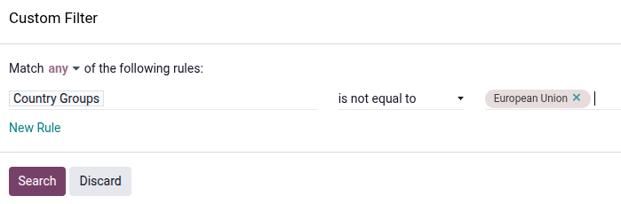 Filter for country group creation.