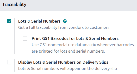 Enable lots and serial numbers.