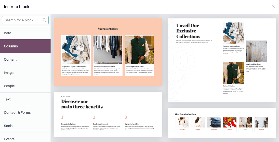 Pop-up block selection