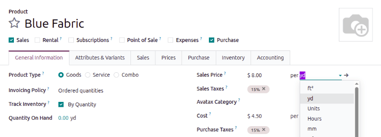 Edit the inventory unit of measure in the "Sales Price" or "Cost" fields.