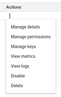 Accessing the "Manage keys" action