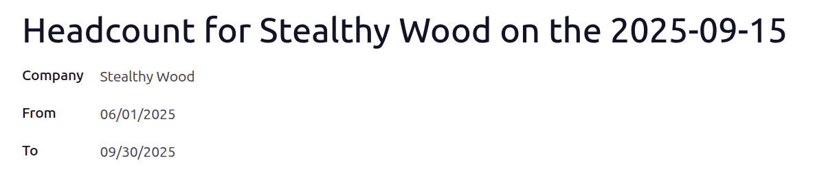 A headcount report form filled out for the third quarter of 2025.