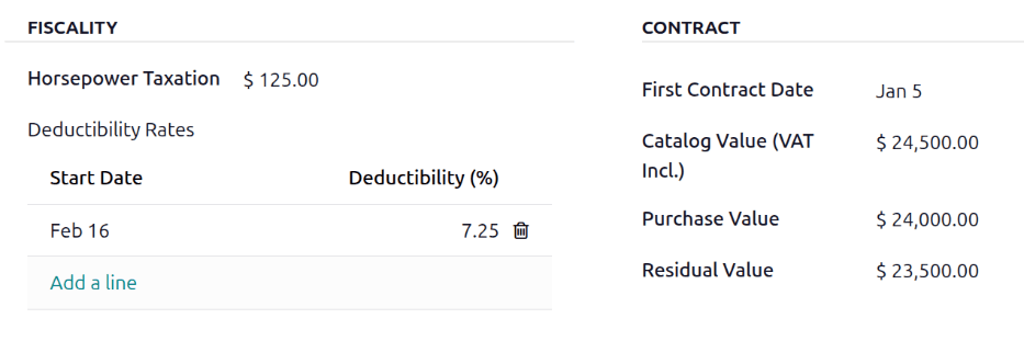 The new vehicle form, showing the vehicle tax section.