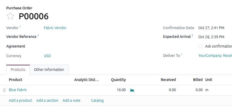Image of a purchase order that is using the purchase unit of measure.