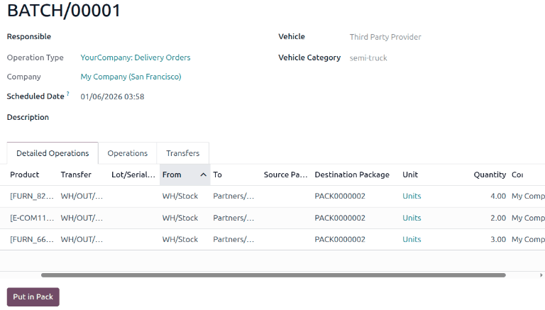 Image of the "Put in Pack" button being clicked.