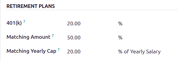 An employee's retirement configurations.