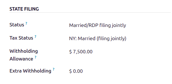 The state filing section of the employee form, filled out.
