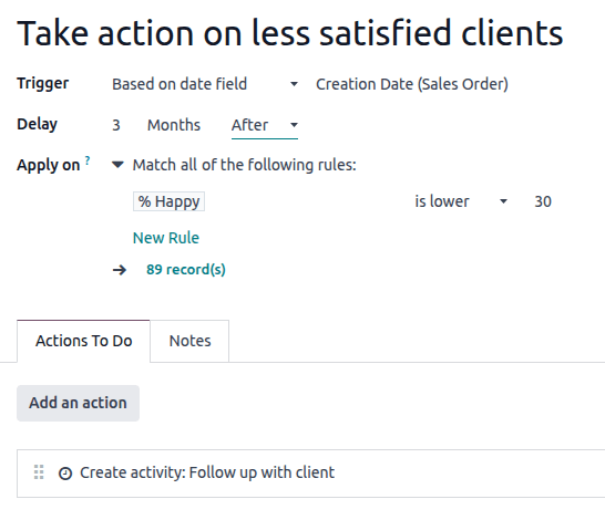 Example of an automation rule on the Subscription model