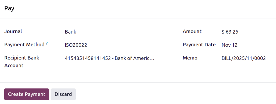 The Pay pop-up window configured for ISO20022.